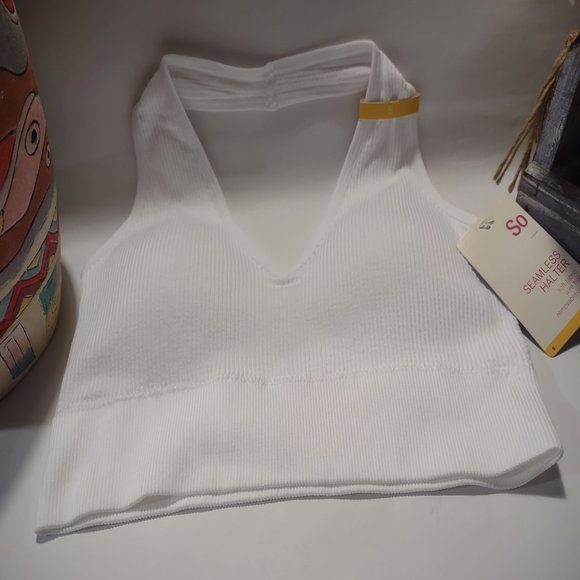 Nwt SO® Seamless Ribbed Halter Bralette White Junior New - Picture 2 of 8